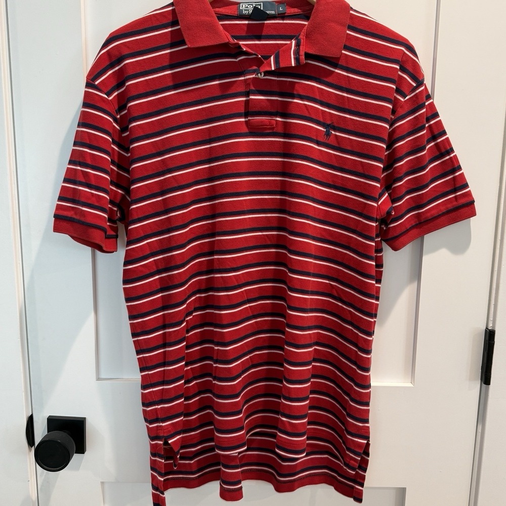 Polo Ralph Lauren Red Striped Polo Shirt USA Made Classic Fit Men's Large Preppy